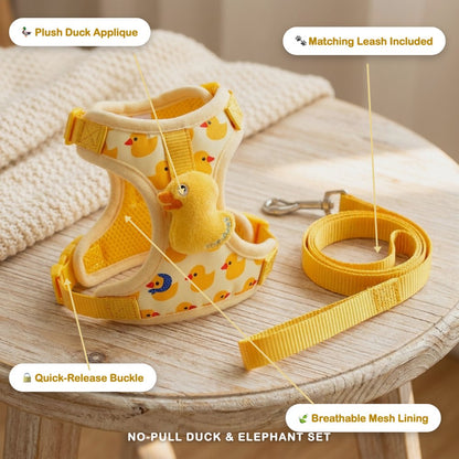 No-Pull Duck & Elephant Cat Harness & Leash Set