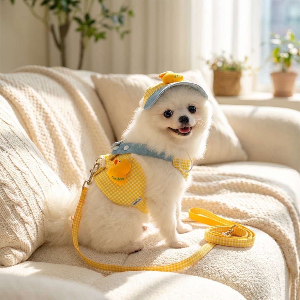 Duck & Frog Gingham Harness, Leash & Sun Hat Set
