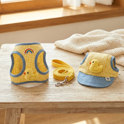 Duck & Frog Gingham Harness, Leash & Sun Hat Set