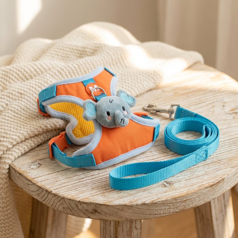 No-Pull Duck & Elephant Cat Harness & Leash Set