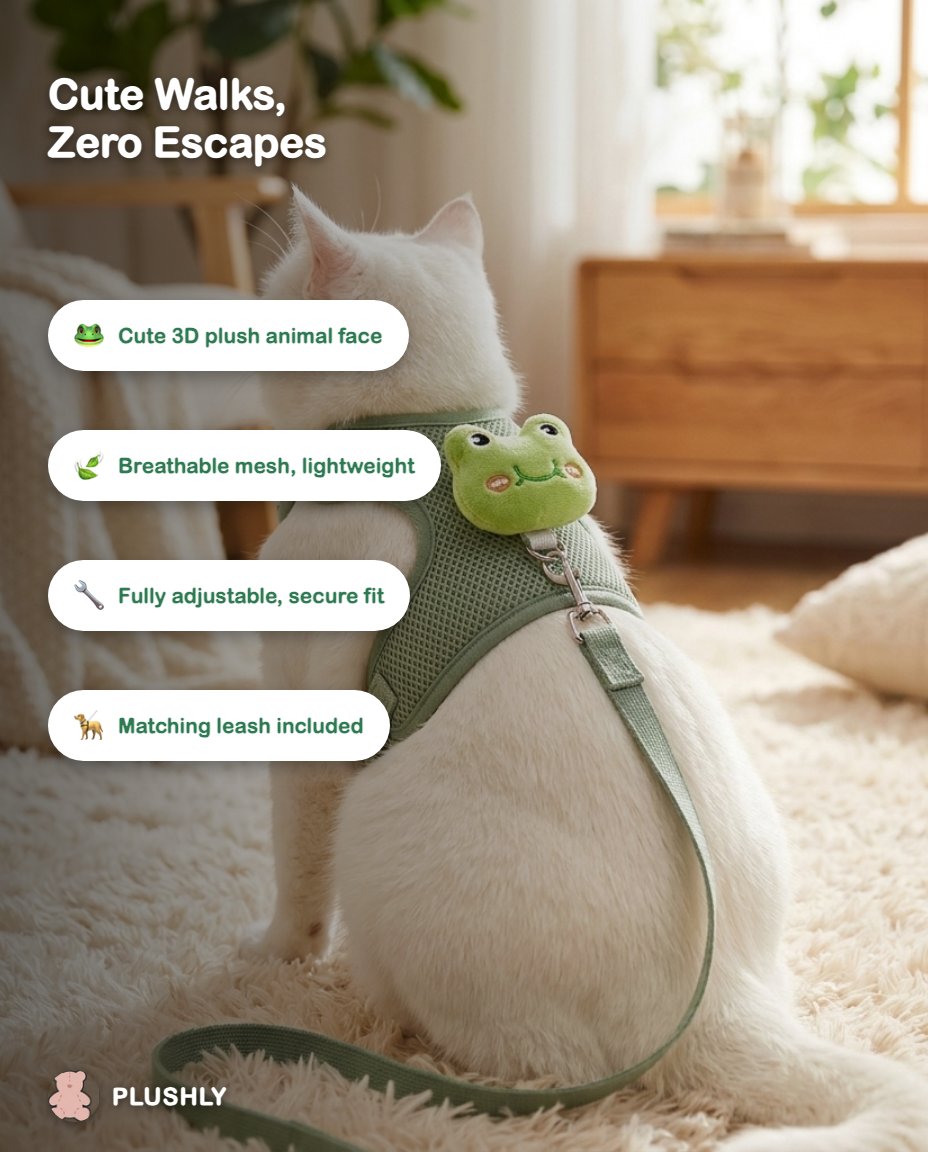 Cute Animal Face Cat Harness & Leash Set