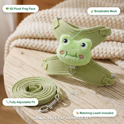 Cute Animal Face Cat Harness & Leash Set