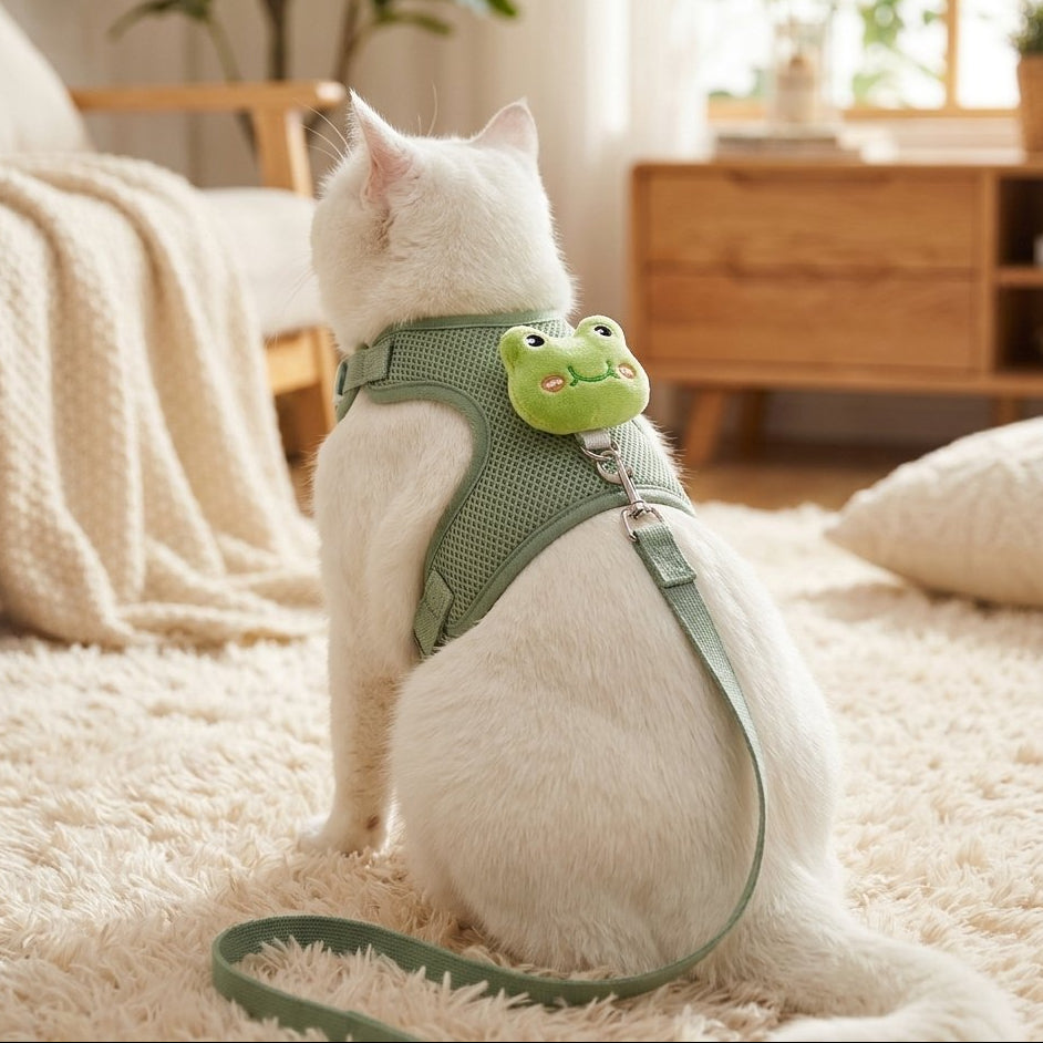 Cute Animal Face Cat Harness & Leash Set