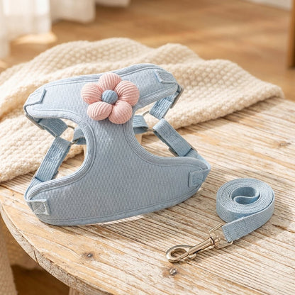 No-Pull Step-In Harness & Leash Set with Flower Accent