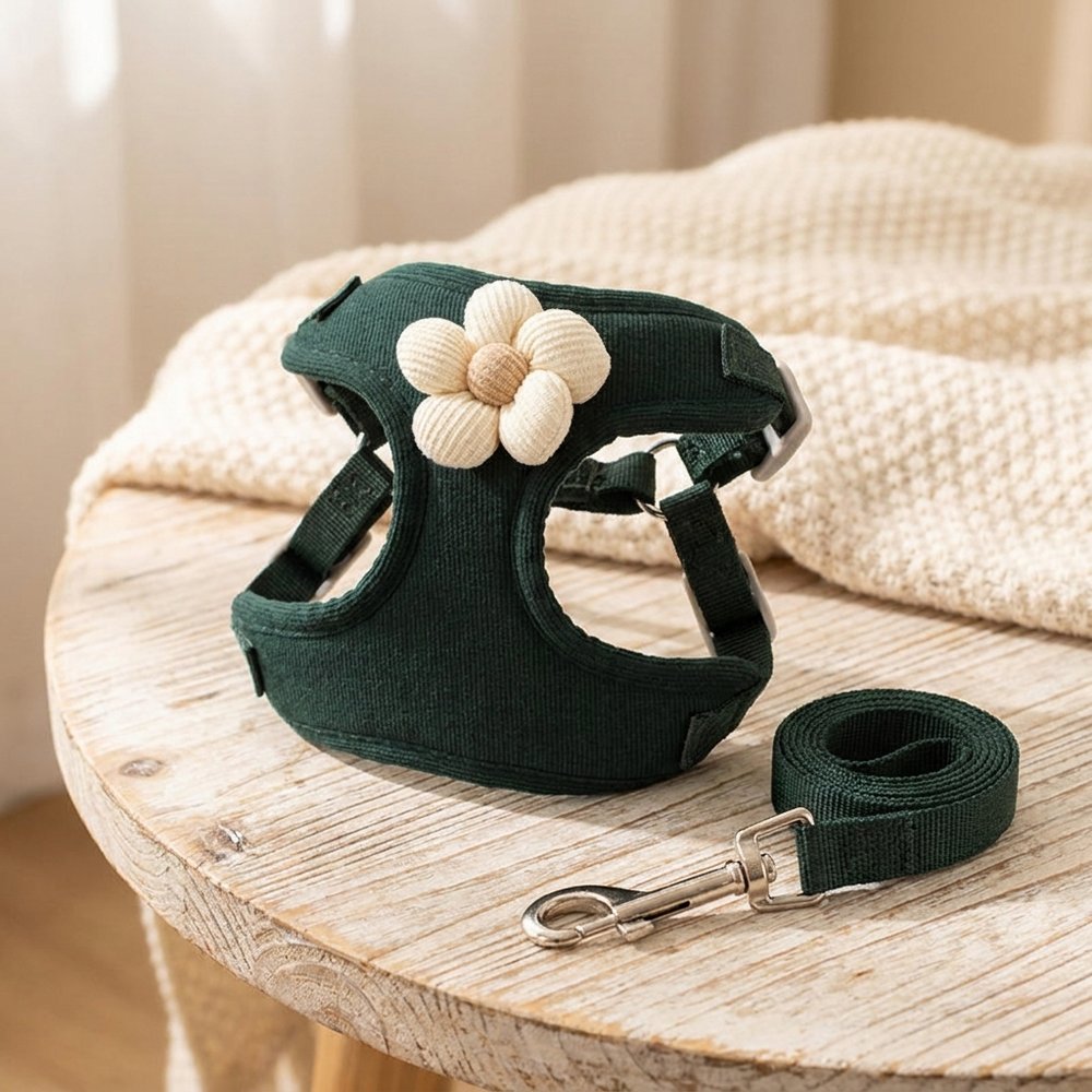 No-Pull Step-In Harness & Leash Set with Flower Accent