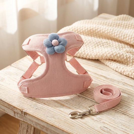 No-Pull Step-In Harness & Leash Set with Flower Accent