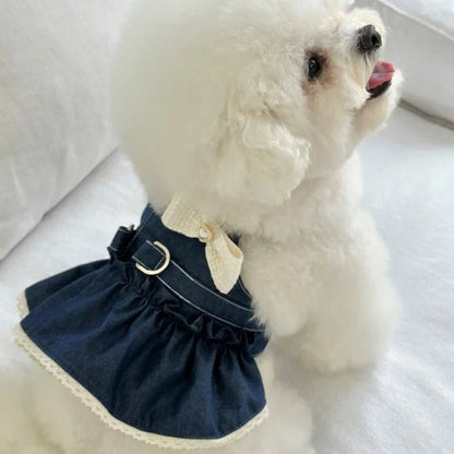 Denim Pearl Bow Dress