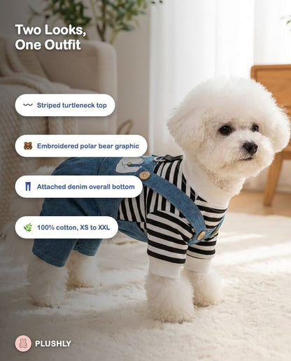 Striped Bear Denim Overall Jumpsuit for Dogs