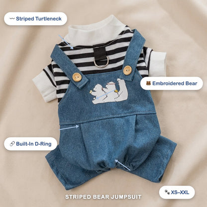 Striped Bear Denim Overall Jumpsuit for Dogs