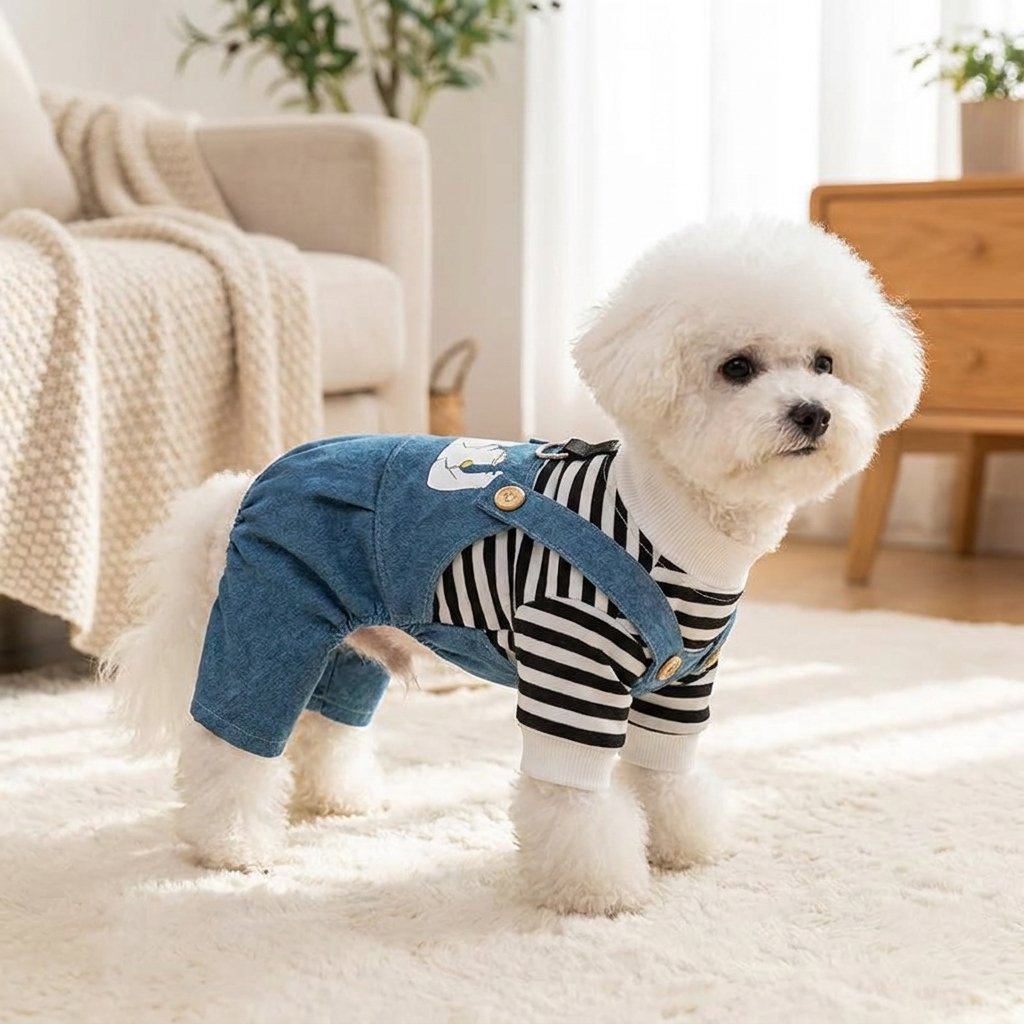 Striped Bear Denim Overall Jumpsuit for Dogs