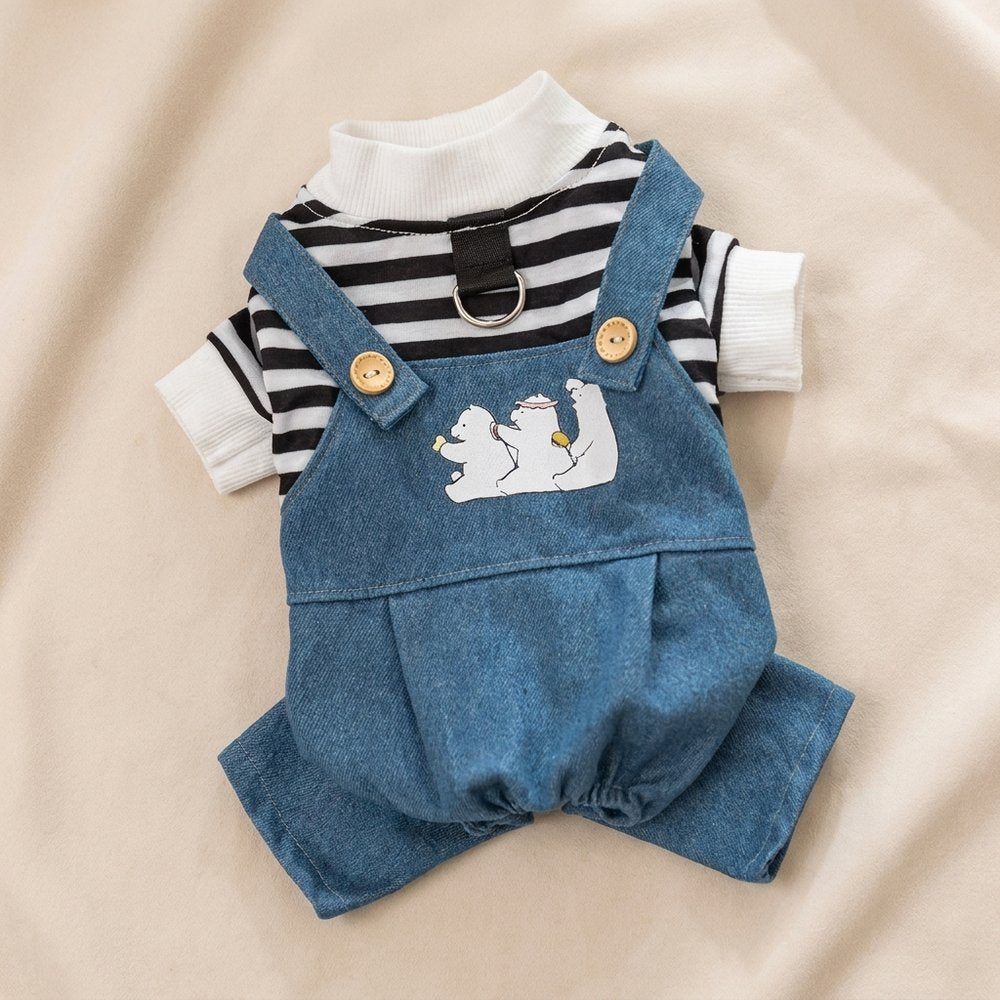 Striped Bear Denim Overall Jumpsuit for Dogs