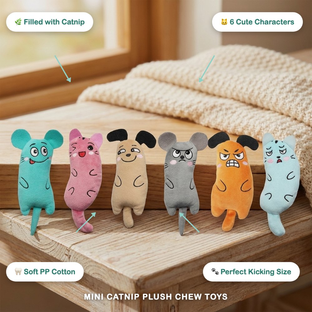 Mini Catnip Plush Chew Toy — Teeth Grinding Kicker Toy for Cats & Kittens
