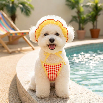 Gingham Swimsuit & Bonnet Set