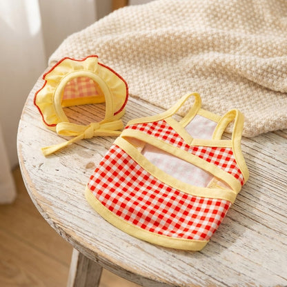 Gingham Swimsuit & Bonnet Set