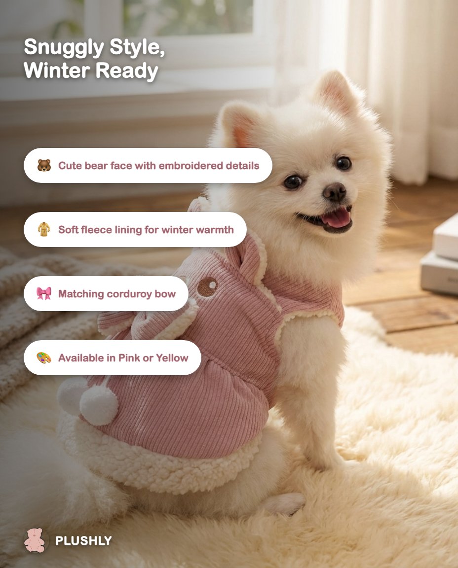 Corduroy Bear Bow Winter Dress