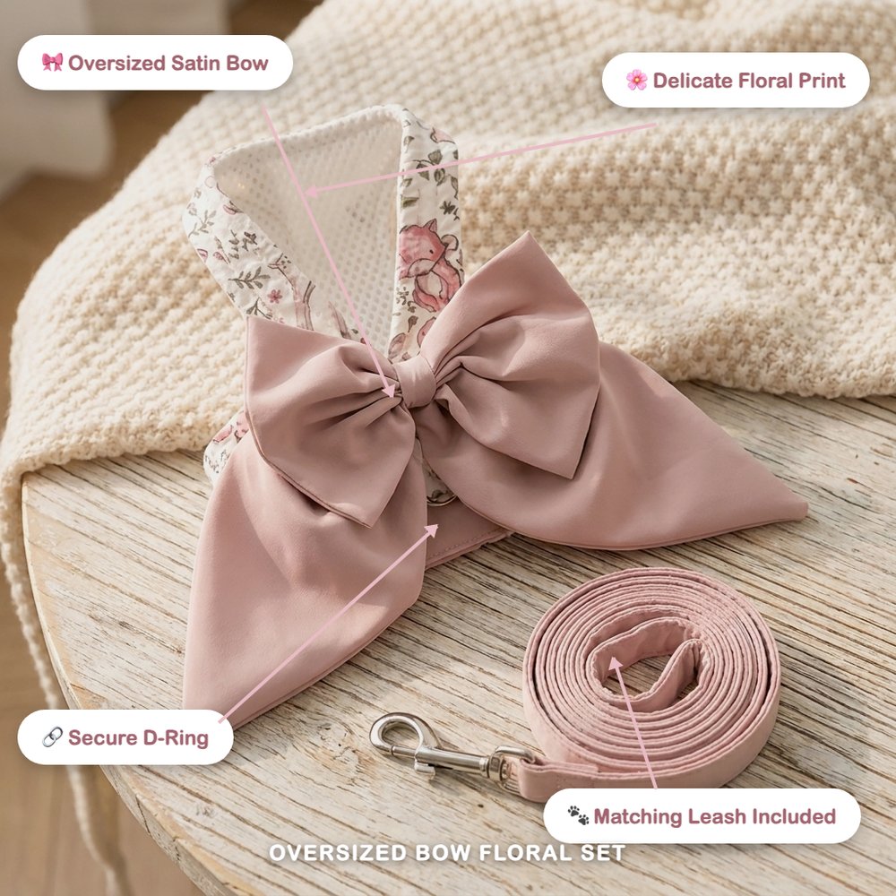 Oversized Bow Floral Harness & Leash Set