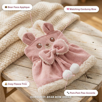 Corduroy Bear Bow Winter Dress
