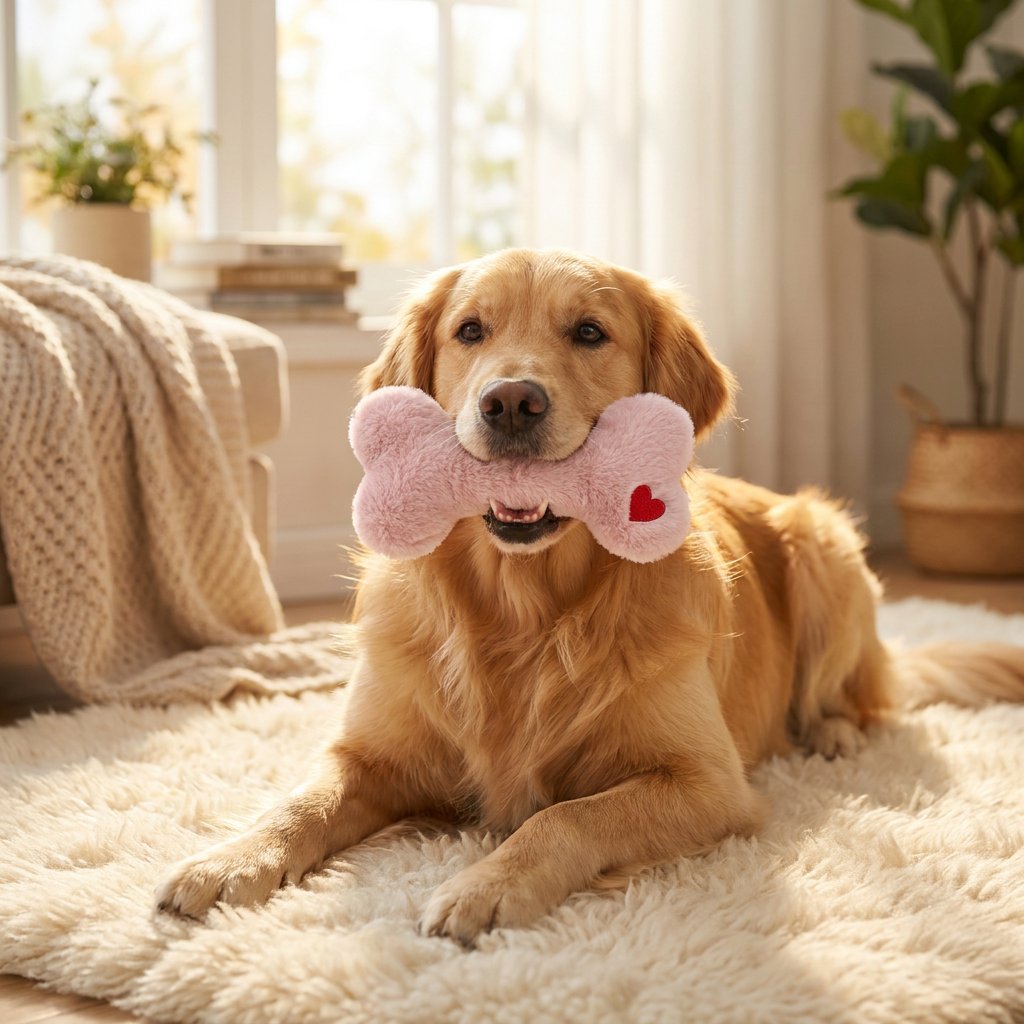 Fuzzy Heart Bone Plush Dog Toy