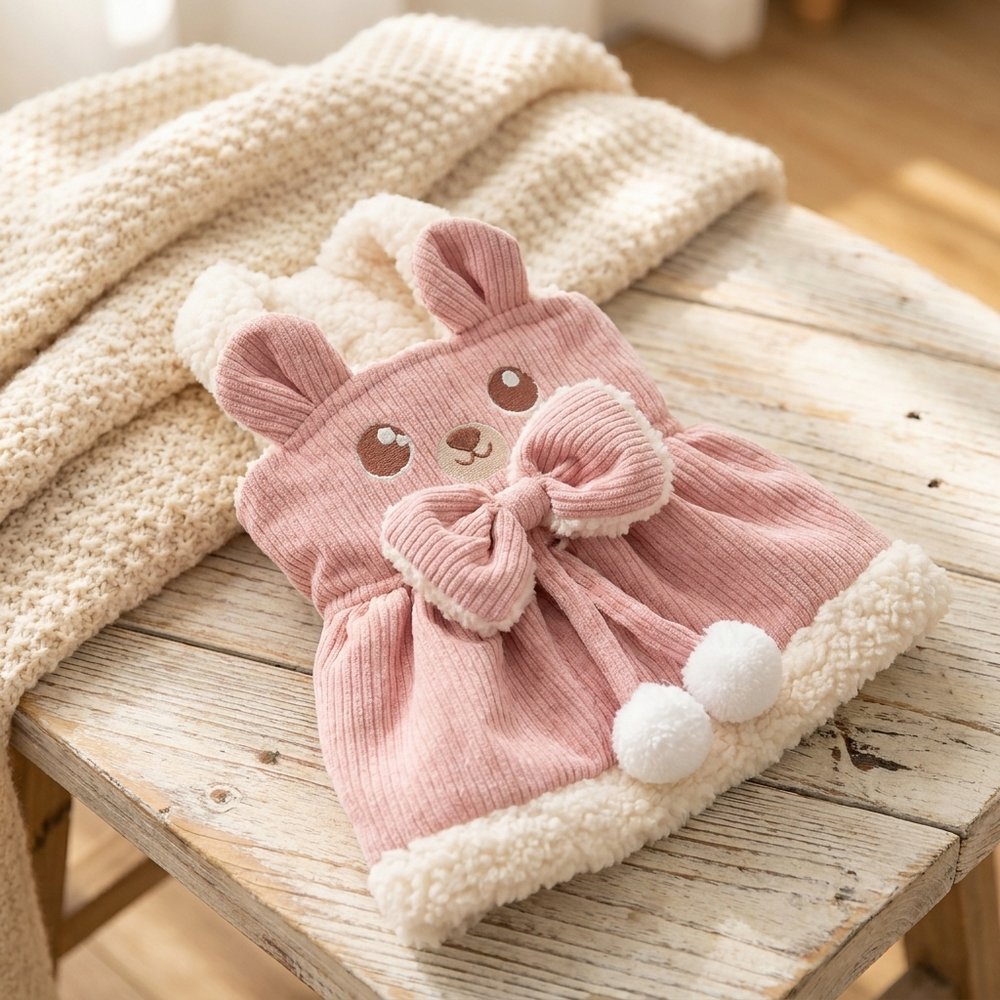Corduroy Bear Bow Winter Dress