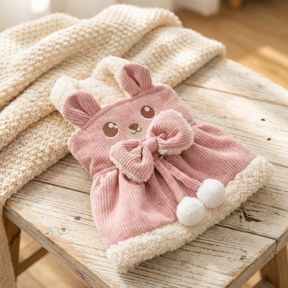 Corduroy Bear Bow Winter Dress