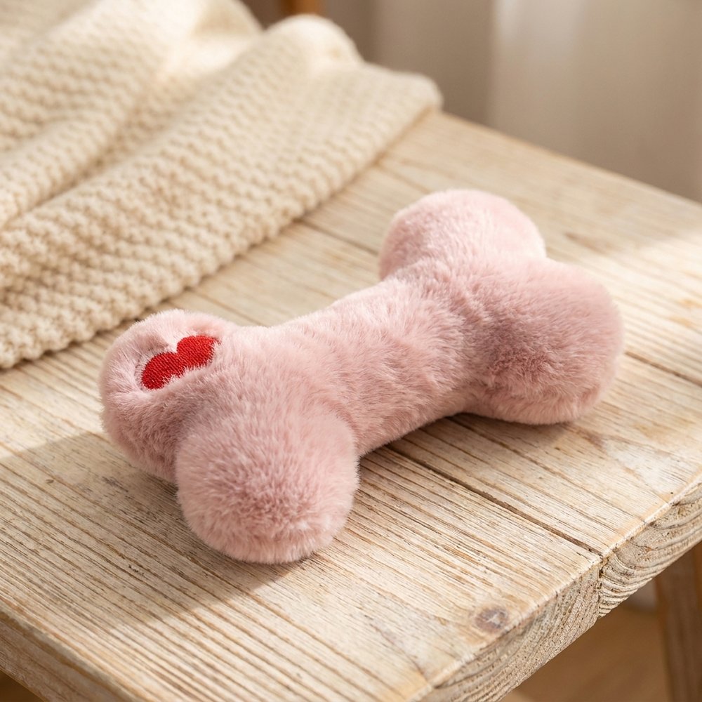Fuzzy Heart Bone Plush Dog Toy
