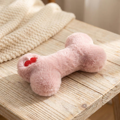 Fuzzy Heart Bone Plush Dog Toy