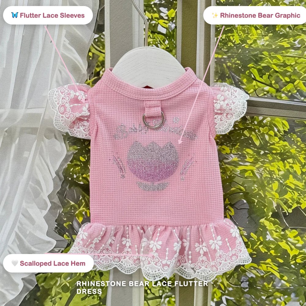 Rhinestone Bear Lace Flutter Dress