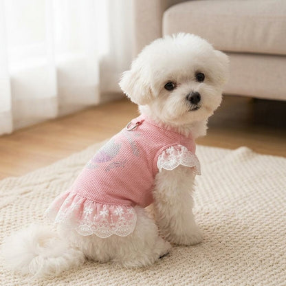 Rhinestone Bear Lace Flutter Dress