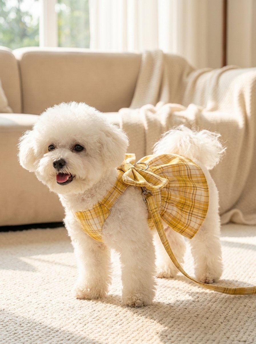 Plaid Bow Harness Dress with Leash