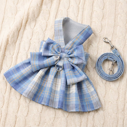 Plaid Bow Harness Dress with Leash