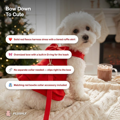 Red Bow Harness Dress & Leash Set