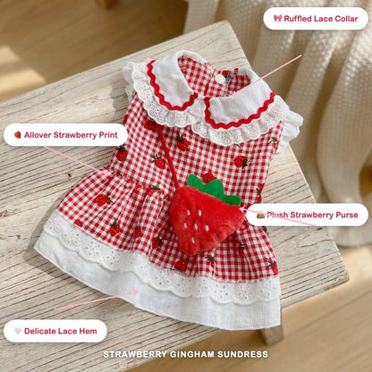 Strawberry Gingham Sundress with Purse