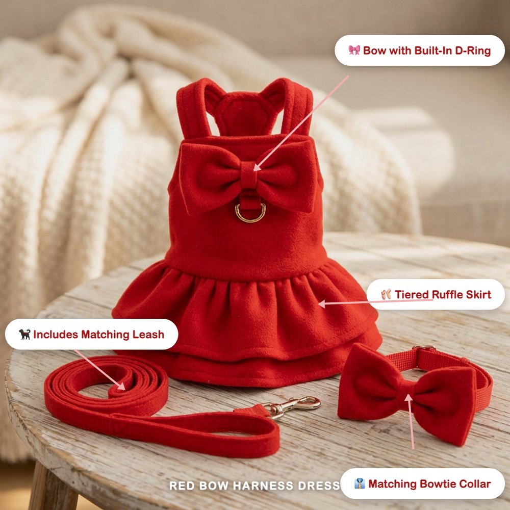 Red Bow Harness Dress & Leash Set