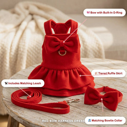 Red Bow Harness Dress & Leash Set