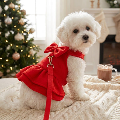 Red Bow Harness Dress & Leash Set