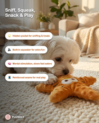 Starfish Squeaky Plush Dog Toy — Treat-Dispensing Sniffing Puzzle