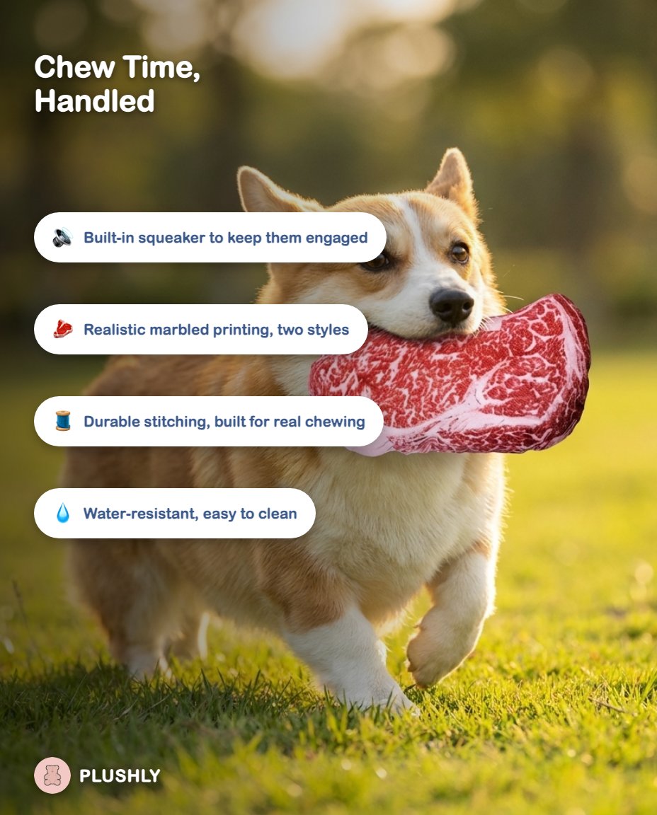 Realistic Steak Squeaky Chew Toy for Dogs