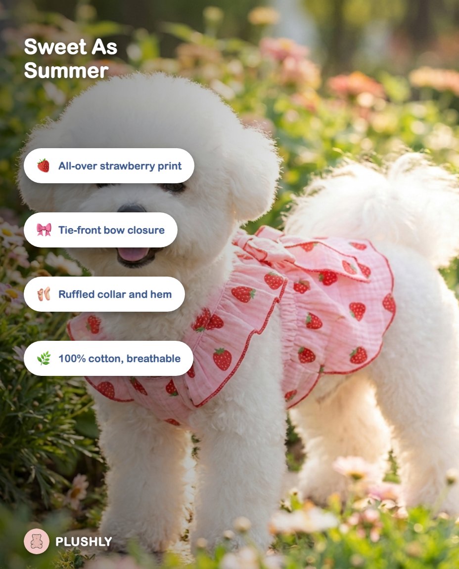 Strawberry Print Cotton Dress for Dogs