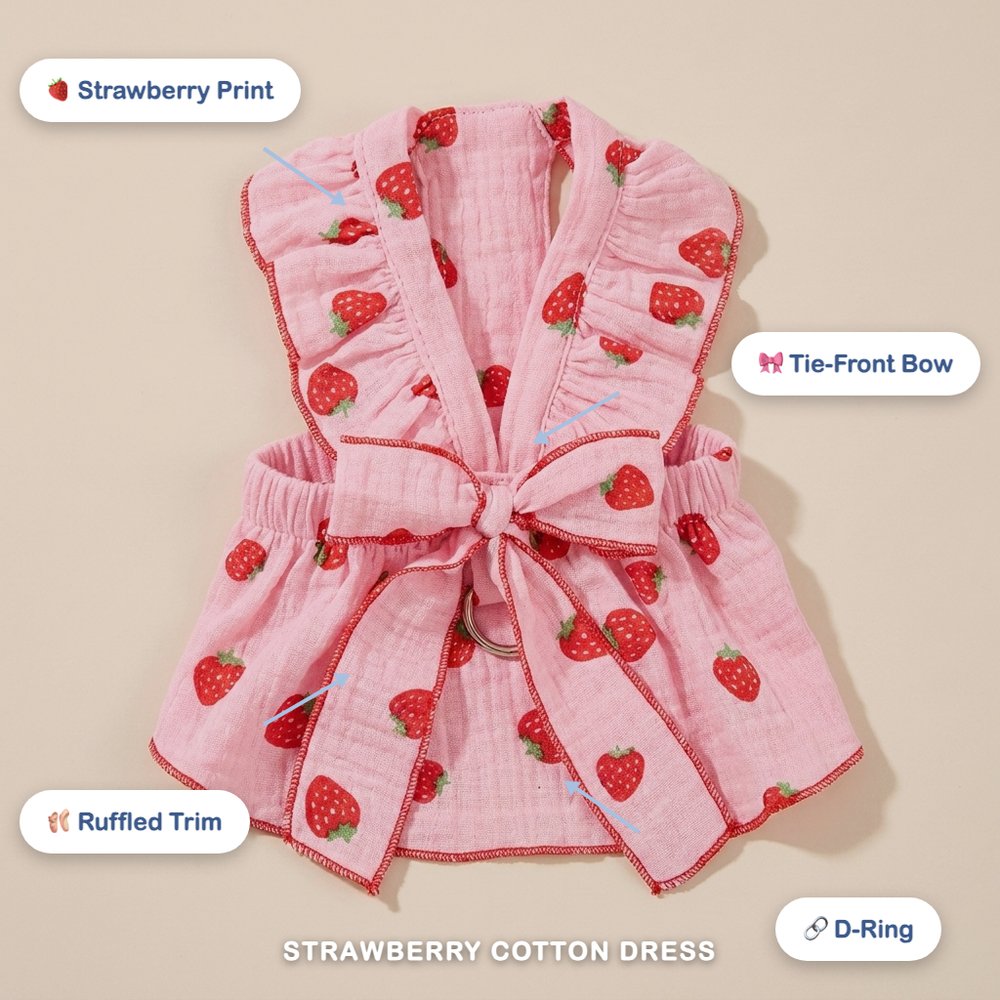 Strawberry Print Cotton Dress for Dogs