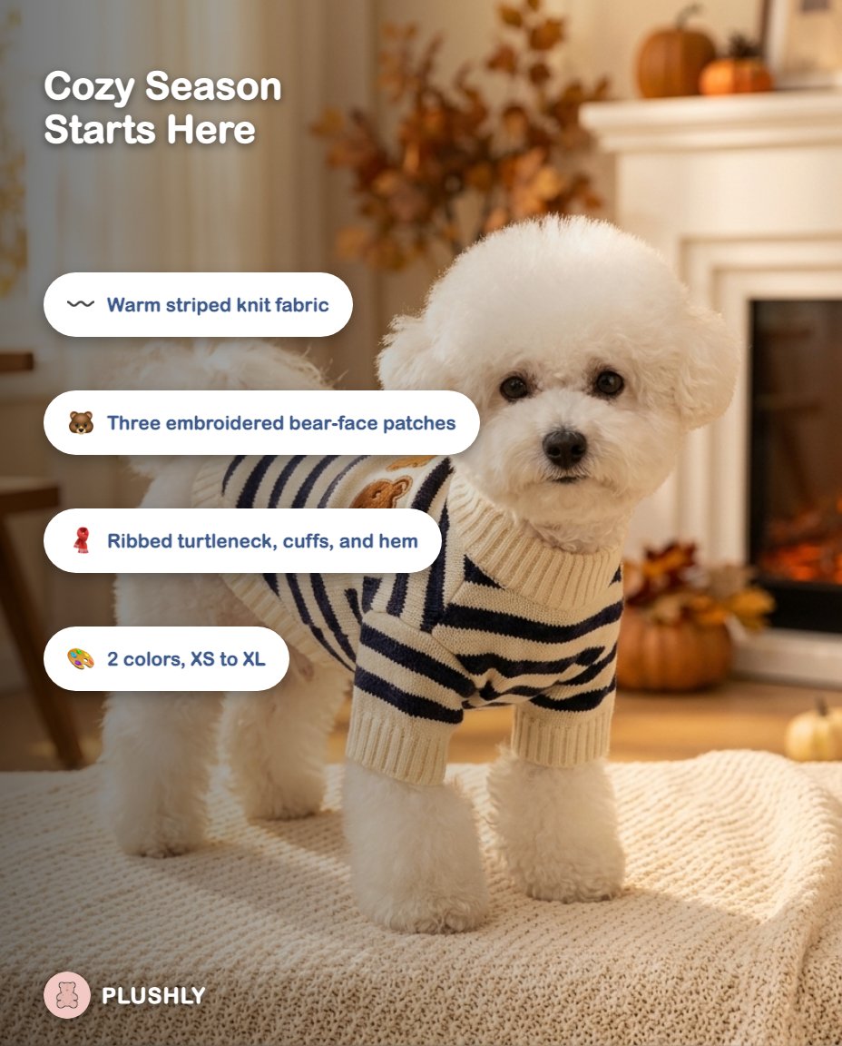Striped Bear Patch Sweater for Dogs  Collection: Cozy Layers