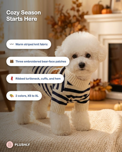 Striped Bear Patch Sweater for Dogs  Collection: Cozy Layers