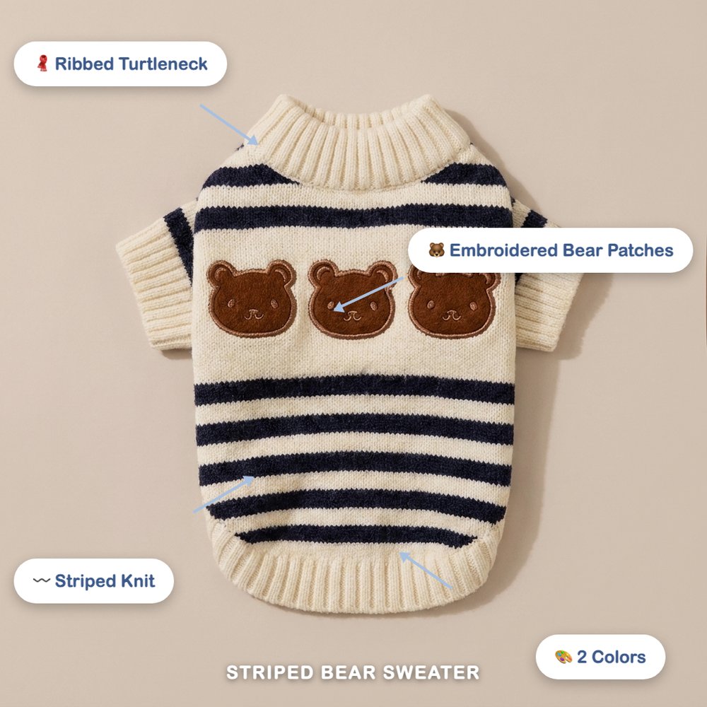 Striped Bear Patch Sweater for Dogs  Collection: Cozy Layers