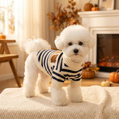 Striped Bear Patch Sweater for Dogs  Collection: Cozy Layers