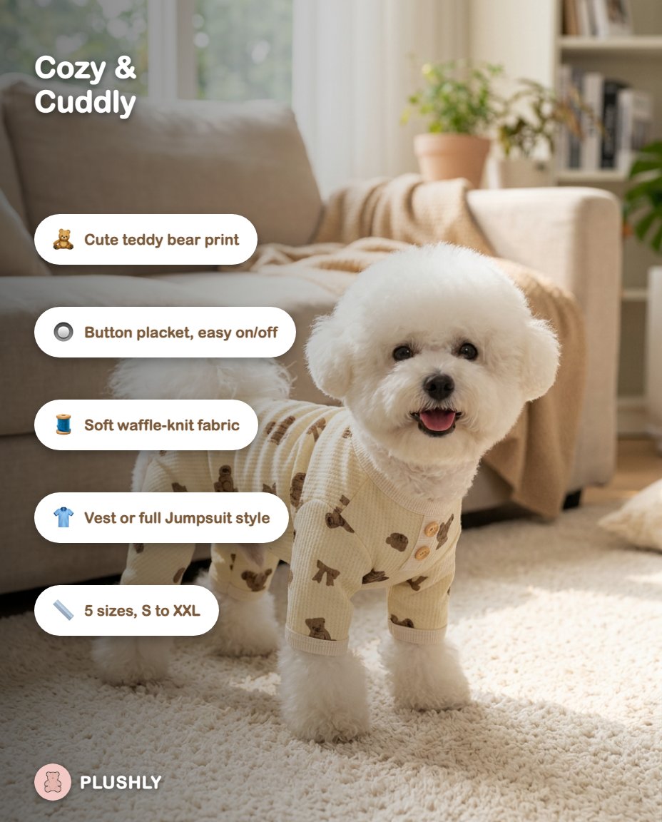 Teddy Bear Print Vest & Jumpsuit for Dogs