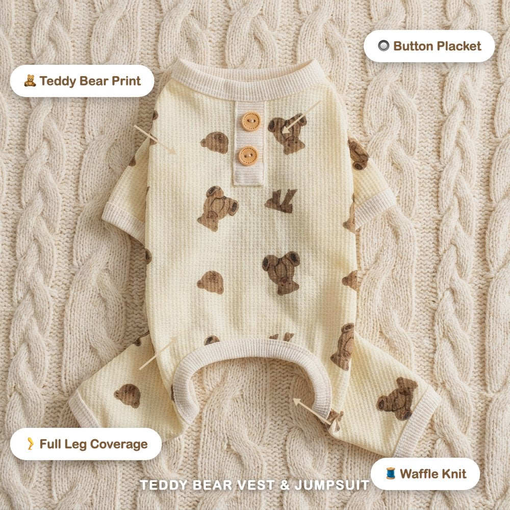 Teddy Bear Print Vest & Jumpsuit for Dogs