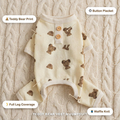 Teddy Bear Print Vest & Jumpsuit for Dogs