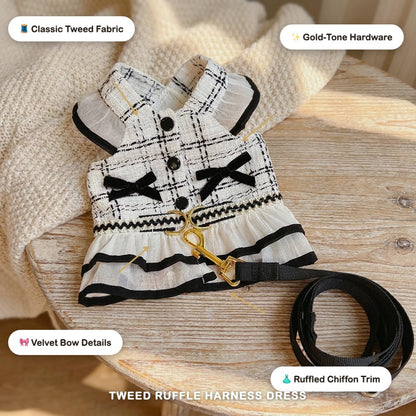 Tweed Ruffle Harness Dress with Leash & Collar Set
