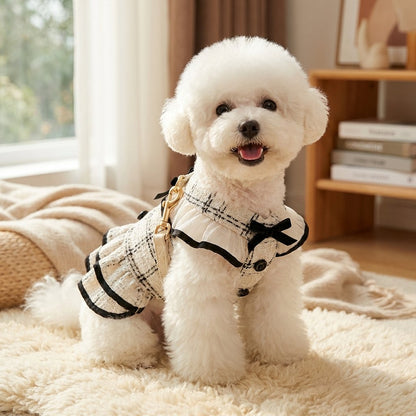 Tweed Ruffle Harness Dress with Leash & Collar Set
