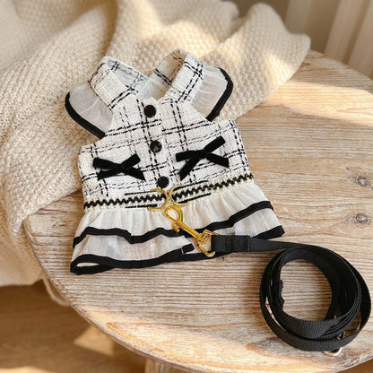 Tweed Ruffle Harness Dress with Leash & Collar Set
