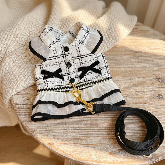 Tweed Ruffle Harness Dress with Leash & Collar Set